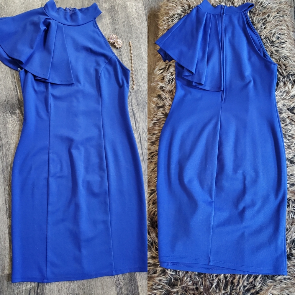 Blue Sleeveless dress fan Shoulder